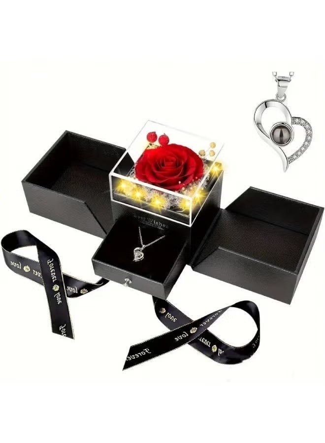 لента "الوردة الحمراء الحقيقية المحفوظة مع القلب" - هدية عيد ميلاد وردة أبدية للنساء، والوالدة، والزوجة، والصديقة، والأم، في عيد الحب، وعيد الأم، وعيد الميلاد، وعيد الذكرى الرومانسي الأحمر - Image 1